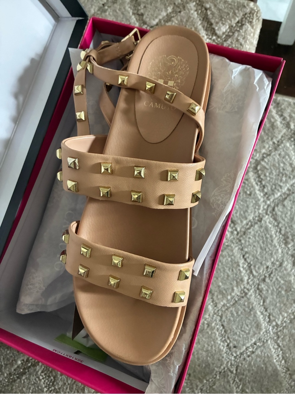 NWT- Vince Camuto Gold-Studded Tan Sandals